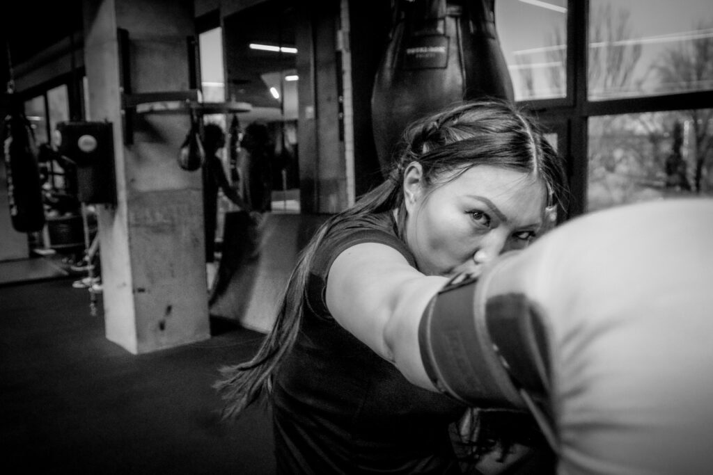self defense punching infront ofa bag